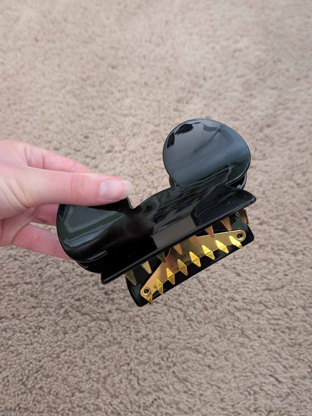 Mickey Mouse Glossy Black Hair Claw with Gold Teeth
